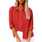 Damen nan oversized Leinen-Baumwollmix Hemdbluse mit Brusttasche und krempelbaren Ärmeln Drune in Rot
