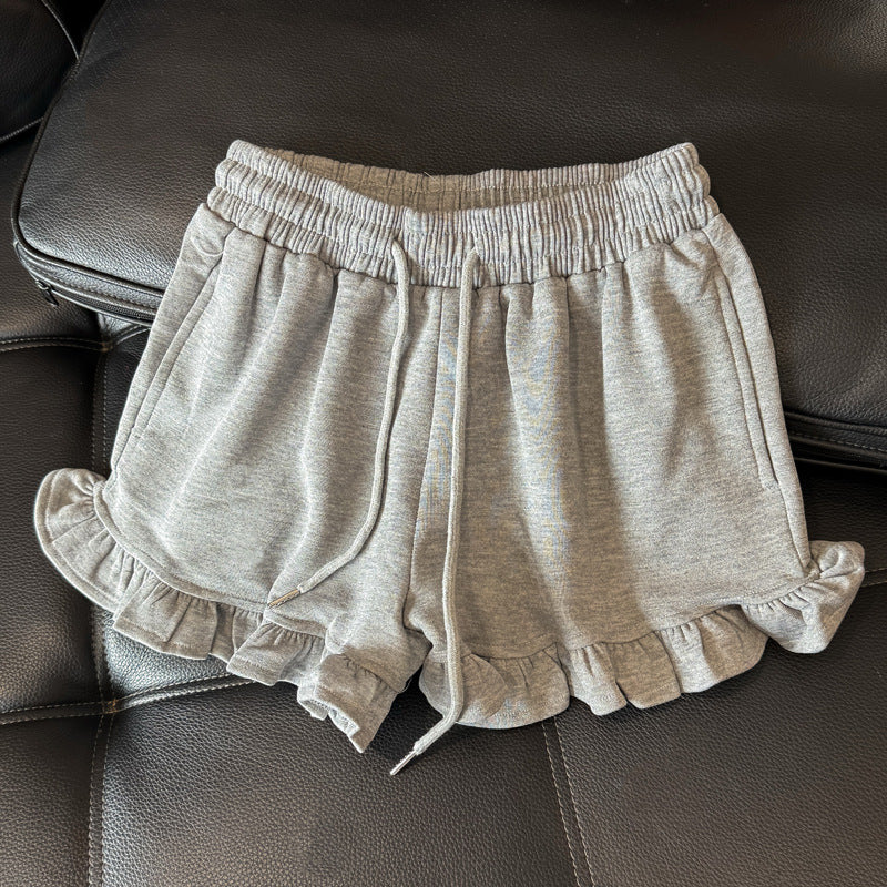 Femme Rüschensaum Entspannter Schnitt Lounge Shorts Heidi-Mode