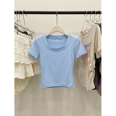 Femme Kurzarm Rundhals Baumwoll T-Shirt Heidi-Mode