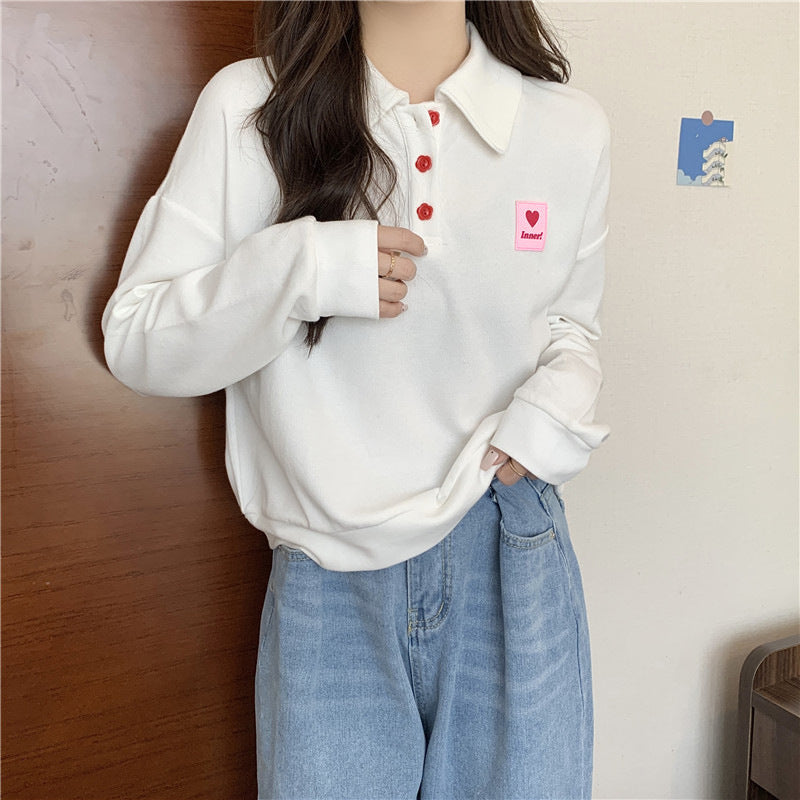 Femme Relaxed Fit Polo-Style Sweatshirt mit Herzemblem Heidi-Mode