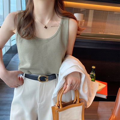 Femme Gerippter Lässiger Ärmelloser Oberteil Heidi-Mode