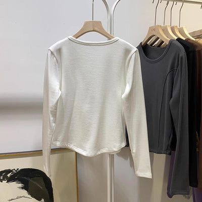 Femme Langarm Skulptierter Schnitt Oberteil Heidi-Mode