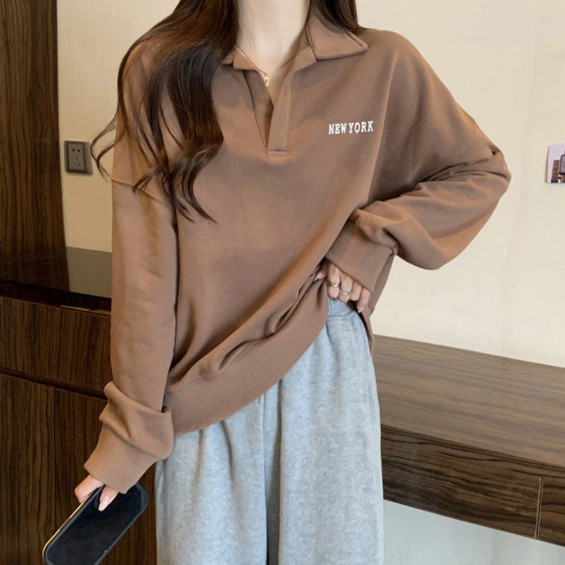 Damen Oversized Polo Stil Sweatshirt mit gesticktem Detail Heidi-Mode