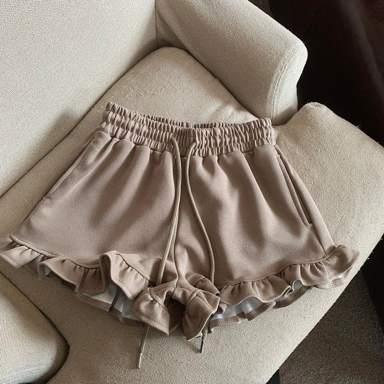 Femme Rüschensaum Kordelzug-Shorts Heidi-Mode