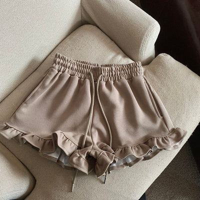 Femme Rüschensaum Kordelzug-Shorts Heidi-Mode