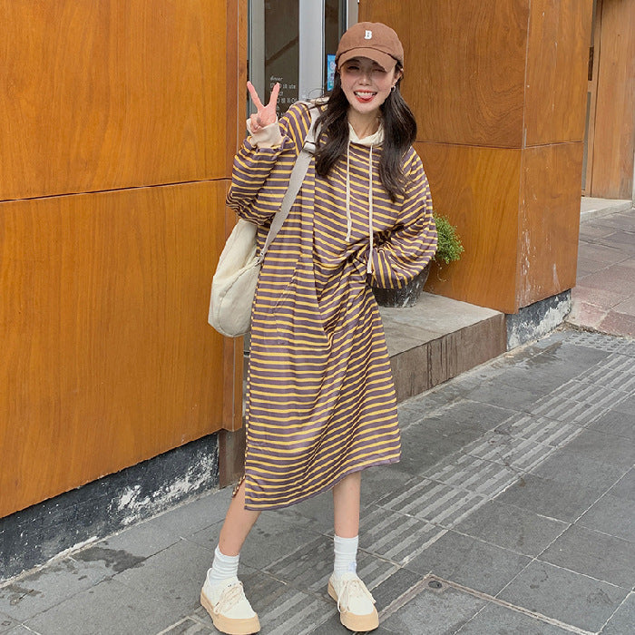Damen Oversized Kapuzen gestreiftes Kleid Heidi-Mode