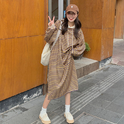 Damen Oversized Kapuzen gestreiftes Kleid Heidi-Mode