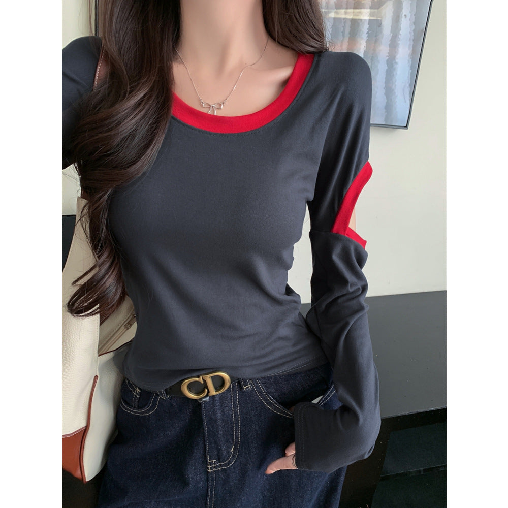 Femme Langarm-Ausschnitt-Detail-Oberteil Heidi-Mode