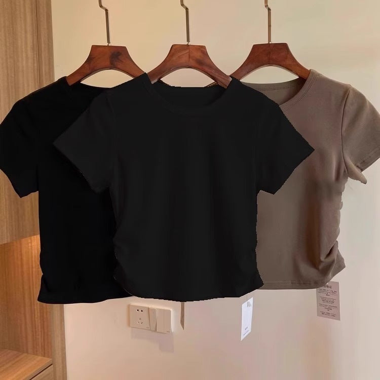 Damen Kurzarm Raffung Seite T-Shirt Heidi-Mode