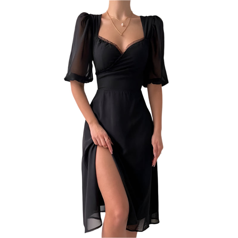 Siena - Puffärmel und tiefer V-Ausschnitt Maxikleid