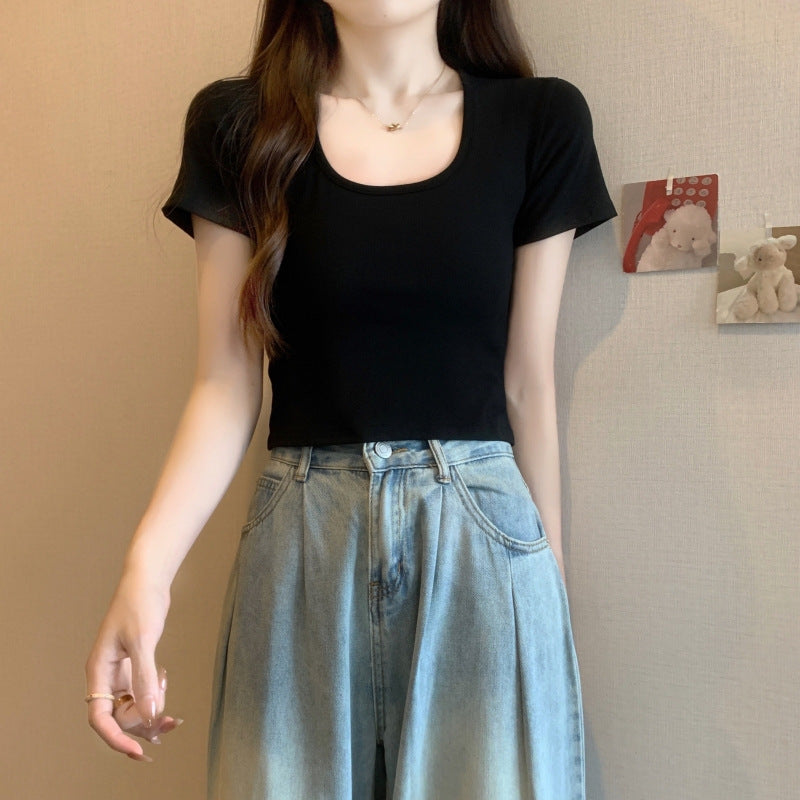 Damen Kurzarm Rundhals Crop Top Heidi-Mode