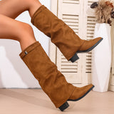 Damen nan knielange Slouch-Stiefel mit spitzer Zehenpartie und niedrigem Blockabsatz Drune in Braun