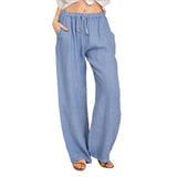 Damen nan weite Leinenhose mit elastischem Bund und Tunnelzug Drune in Hellblau
