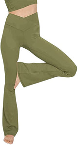 Damen nan taillenhohe Yogahose mit überkreuztem Bund und ausgestelltem Saum mit Schlitz Drune in Hellgrün