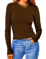 Damen Figurbetontes Langarmshirt Mit Rippstruktur – Schmaler Stretch Fit in Kaffee