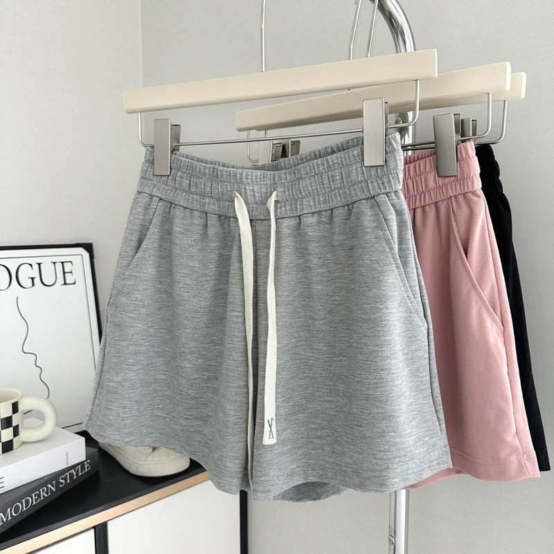 Damen Hochtaillierte Weiche Strick Lounge Shorts mit Verstellbarem Kordelzug Heidi-Mode