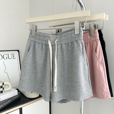 Damen Hochtaillierte Weiche Strick Lounge Shorts mit Verstellbarem Kordelzug Heidi-Mode