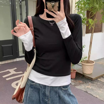 Femme Geschichteter Langarm-Top mit Einzigartigem Saumdetail Heidi-Mode