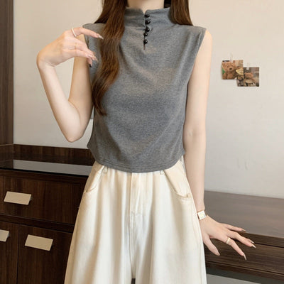 Femme Mock Neck Ärmelloses Oberteil mit Knopfdetail Heidi-Mode