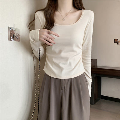 Femme Langarm Scoop Neck Basic Top Heidi-Mode