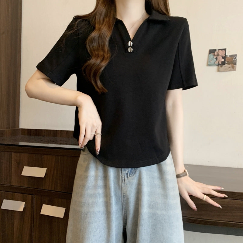 Femme Polo Shirt mit dekorativer Knopfleiste Heidi-Mode