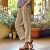 Damen nan lässige Cropped-Hose mit geradem Bein, dezenter Bügelfalte und seitlichen Eingrifftaschen Drune in Dunkelkhaki
