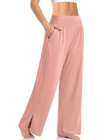 Damen nan weite Yogahose mit hohem Komfortbund, seitlichen Eingrifftaschen und seitlichem Bein-Schlitz Drune in Rosa