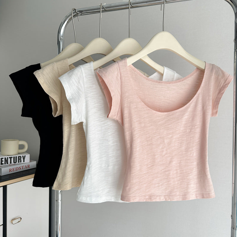 Femme Kurzarm Flatternder Rundhalsausschnitt Top Heidi-Mode