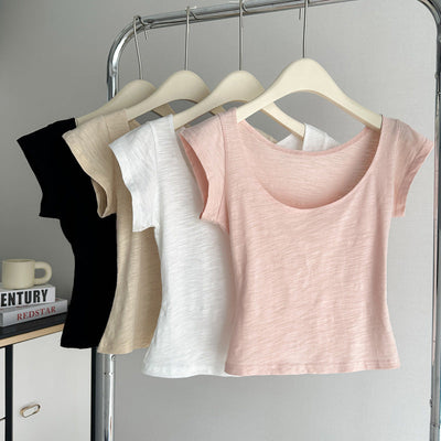 Femme Kurzarm Flatternder Rundhalsausschnitt Top Heidi-Mode