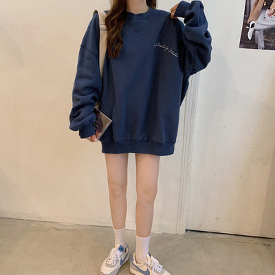 Femme Oversized Rundhals Sweatshirt mit Bestickung Heidi-Mode