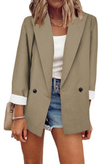 Damen nan legerer Oversize Blazer mit dreiviertelärmeln und kontrastmanschetten Drune in Khaki