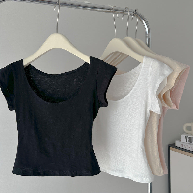 Femme Kurzarm Flatternder Rundhalsausschnitt Top Heidi-Mode