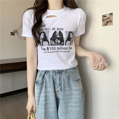 Femme Grafik Cut-Out T-Shirt mit einzigartigem Design Heidi-Mode