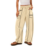 Damen nan weite Lounge-Hose mit Kordelzug, Kontrastpaspelierung und Cargo-Taschen Drune in Apricot