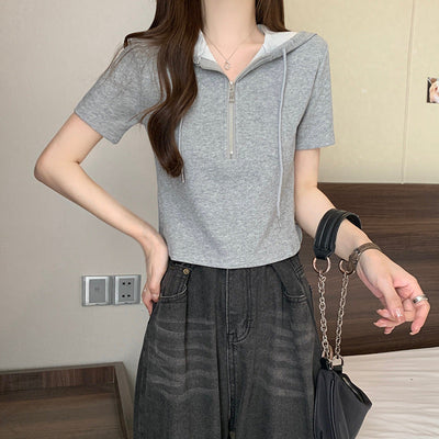 Femme Kurzarm Zip-Up Hoodie Top Heidi-Mode