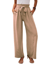 Damen nan Paperbag-Hose mit weitem Bein, hohem elastischem Bund und Bindegürtel Drune in Khaki