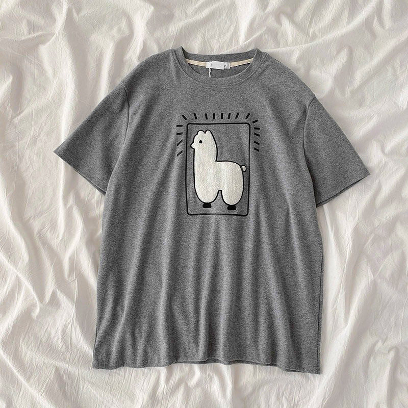 Femme Grafikdruck T-Shirt mit verspielter Tierillustration Heidi-Mode