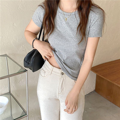 Femme Rippiertes Kurzarm-T-Shirt Heidi-Mode