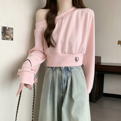 Femme Off-Shoulder Kurzes Sweatshirt mit Puffärmeln Heidi-Mode