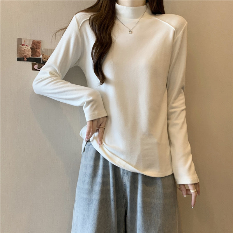 Damen Langarm-Mock-Neck-Top aus weichem Stoff Heidi-Mode