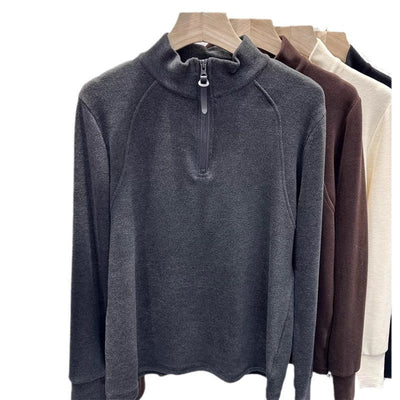 Damen Quarter-Zip Fleece Pullover Sweatshirt mit Kängurutasche Heidi-Mode