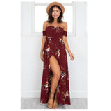 Damen Maxikleid mit schulterfreiem Design und floralen Mustern Drune in Dunkelblau