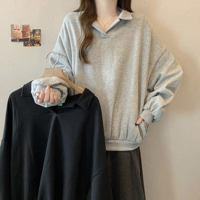 Damen Relaxed Fit Polo Style Sweatshirt mit Ballonärmeln Heidi-Mode