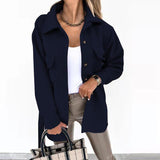 Damen nan oversized Hemdjacke aus Wollmischung mit aufgesetzten Pattentaschen Drune in Marineblau