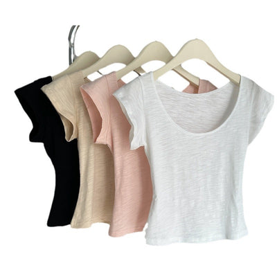 Damen Kurzarm Rundhals Basic T-Shirt Heidi-Mode