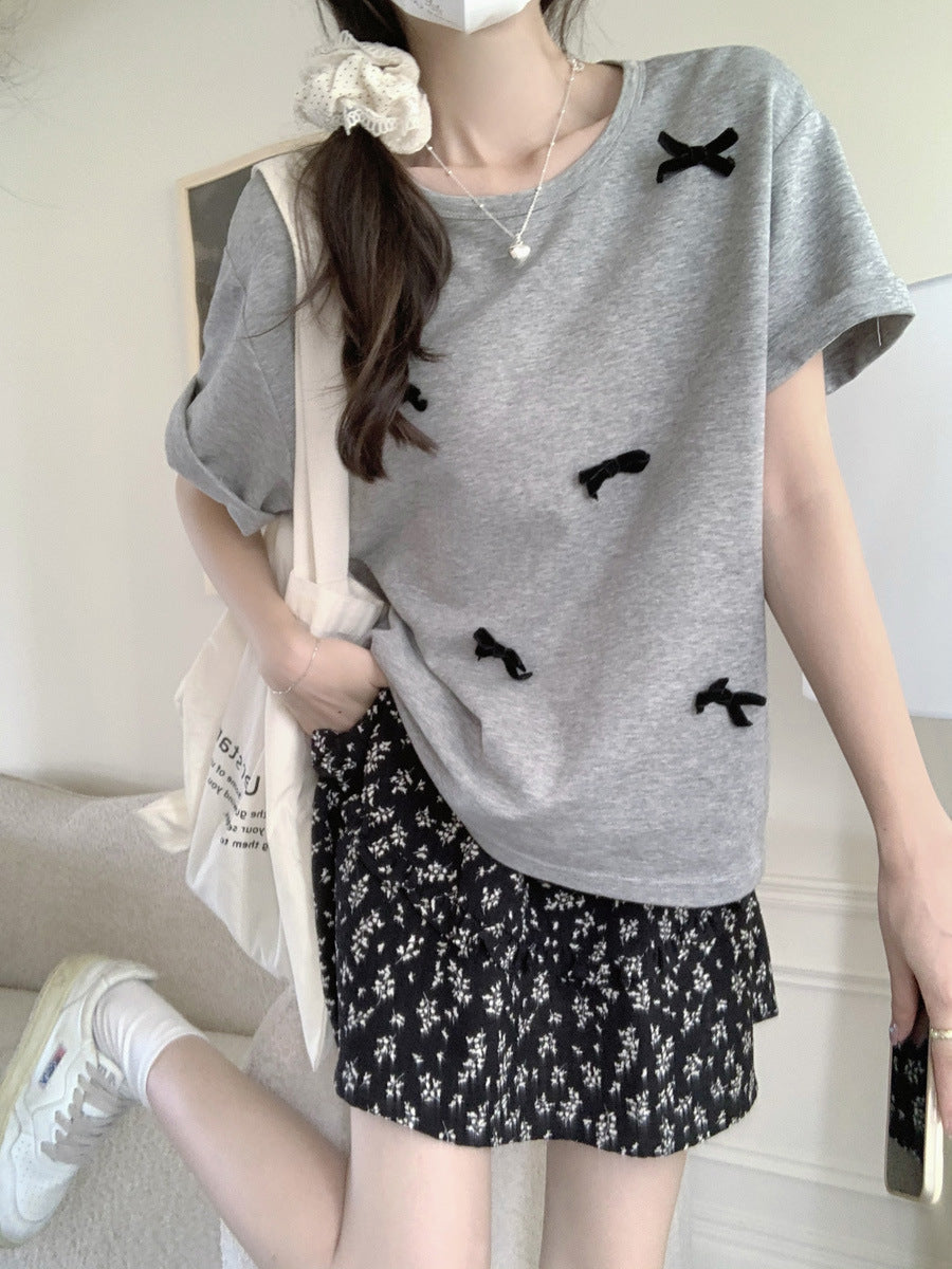 Femme Relaxed Fit Schleifen-Detail Grafik-Top Heidi-Mode