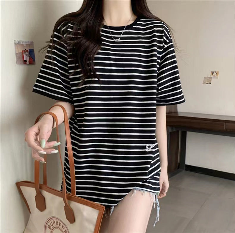 Femme Entspanntes Passform Gestreiftes T-Shirt Heidi-Mode