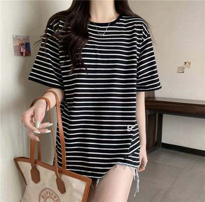 Femme Entspanntes Passform Gestreiftes T-Shirt Heidi-Mode