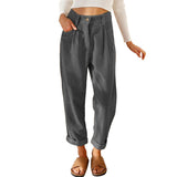 Damen nan weiche weite Cordhose mit hoher Taille, Bundfalten und umgeschlagenem Saum Drune in Dunkelgrau