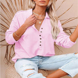 Damen nan lässiges Waffel-Polohemd mit Henley-Knopfleiste und überschnittener Schulter Drune in Rosa